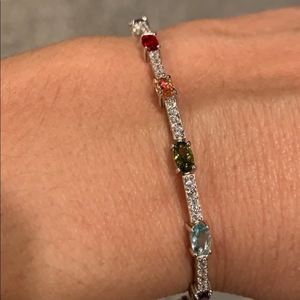 7.5 inches Rainbow multi color oval CZ Bracelet
